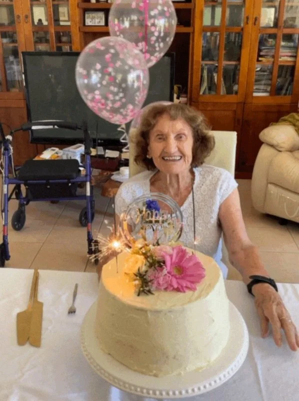 Maudie celebrates 100 years, a great life, with an old friend