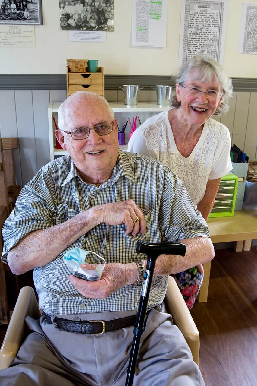 Doug Greenwood last teacher at Diddillibah School and author Euncie Paulett Photo Marion Jonkers