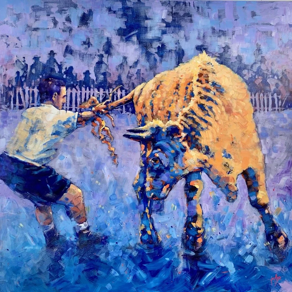 Painting captures moment ringer wrangled a bullock to the ground in record time