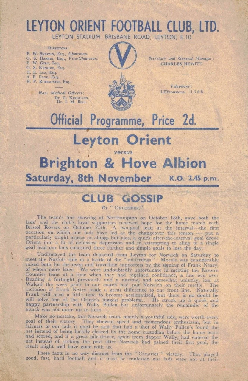 8 Nov 47 v Leyton orient L 1-2