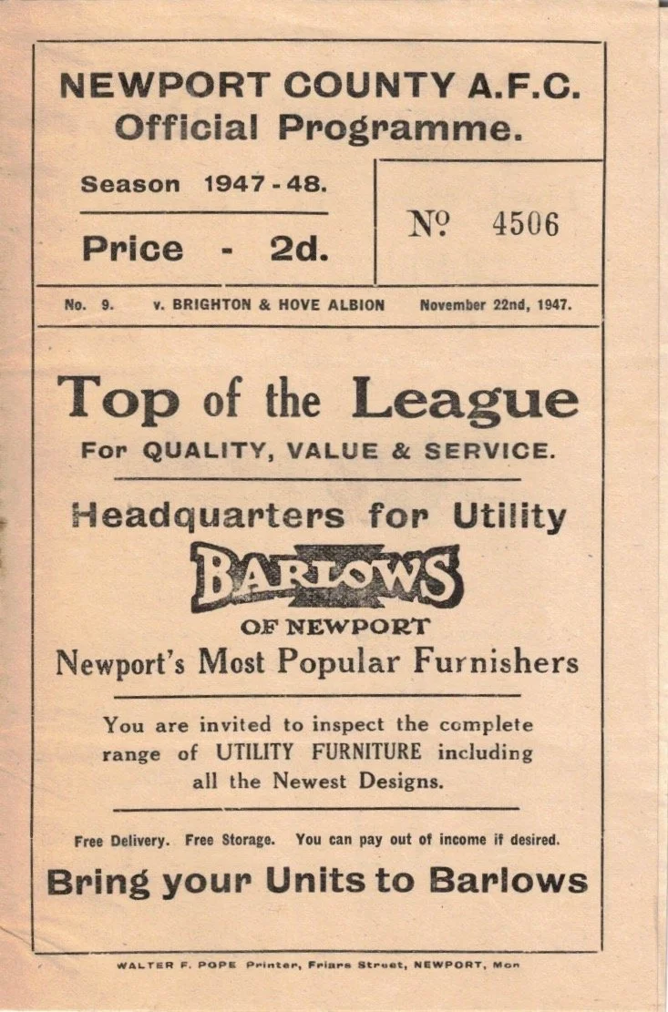 22 Nov 47 v Newport County D 1-1