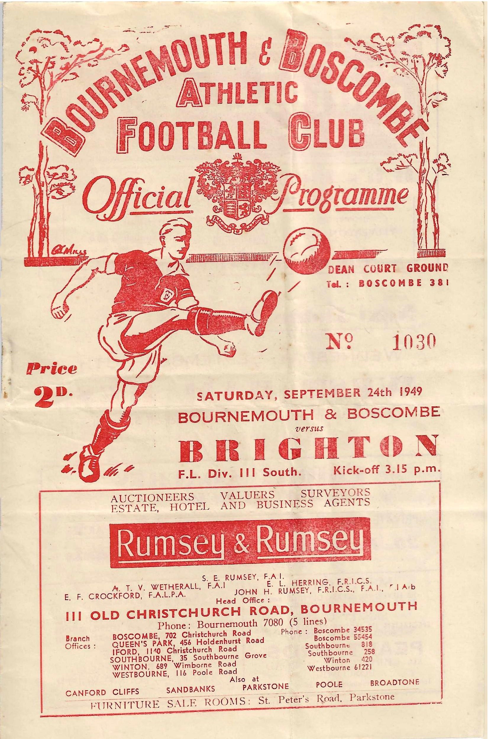 24 Sep 49 v Bournemouth &amp; BA D 2-2