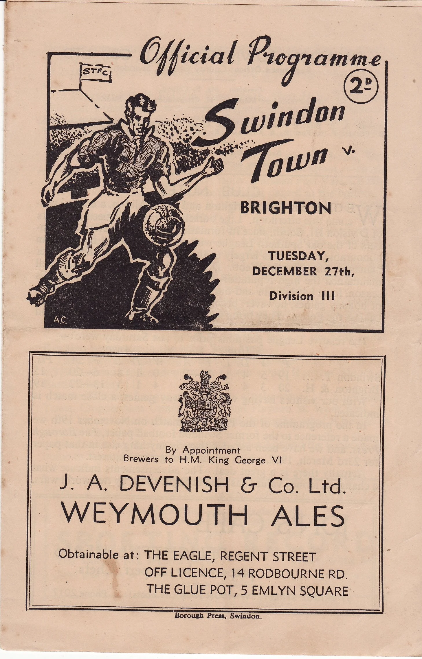 27 Dec 49 v Swindon Town L 2-4