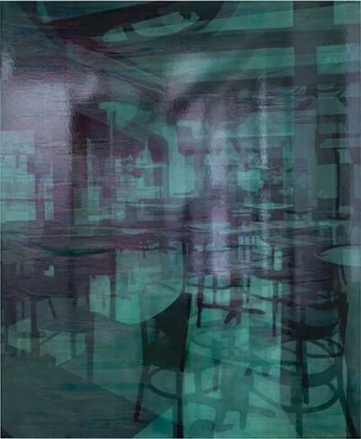 There Is No Distance Between Yesterday And Tomorrow, Alkyd, oil and green pigment on canvas, 240x200cm, 2018. Photo: Rauno Träskelin, Makasiini Contemporary.