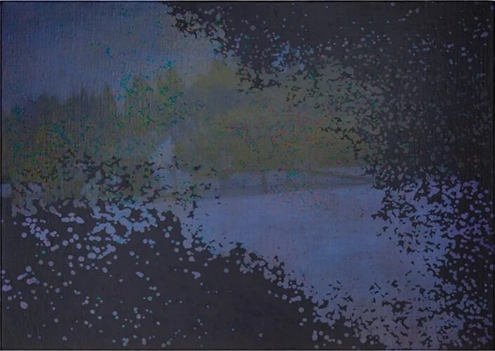 Storage of Time, Alkyd, oil and violet pigment on canvas 50x70cm, 2018. Photo: Rauno Träskelin, Makasiini Contemporary.