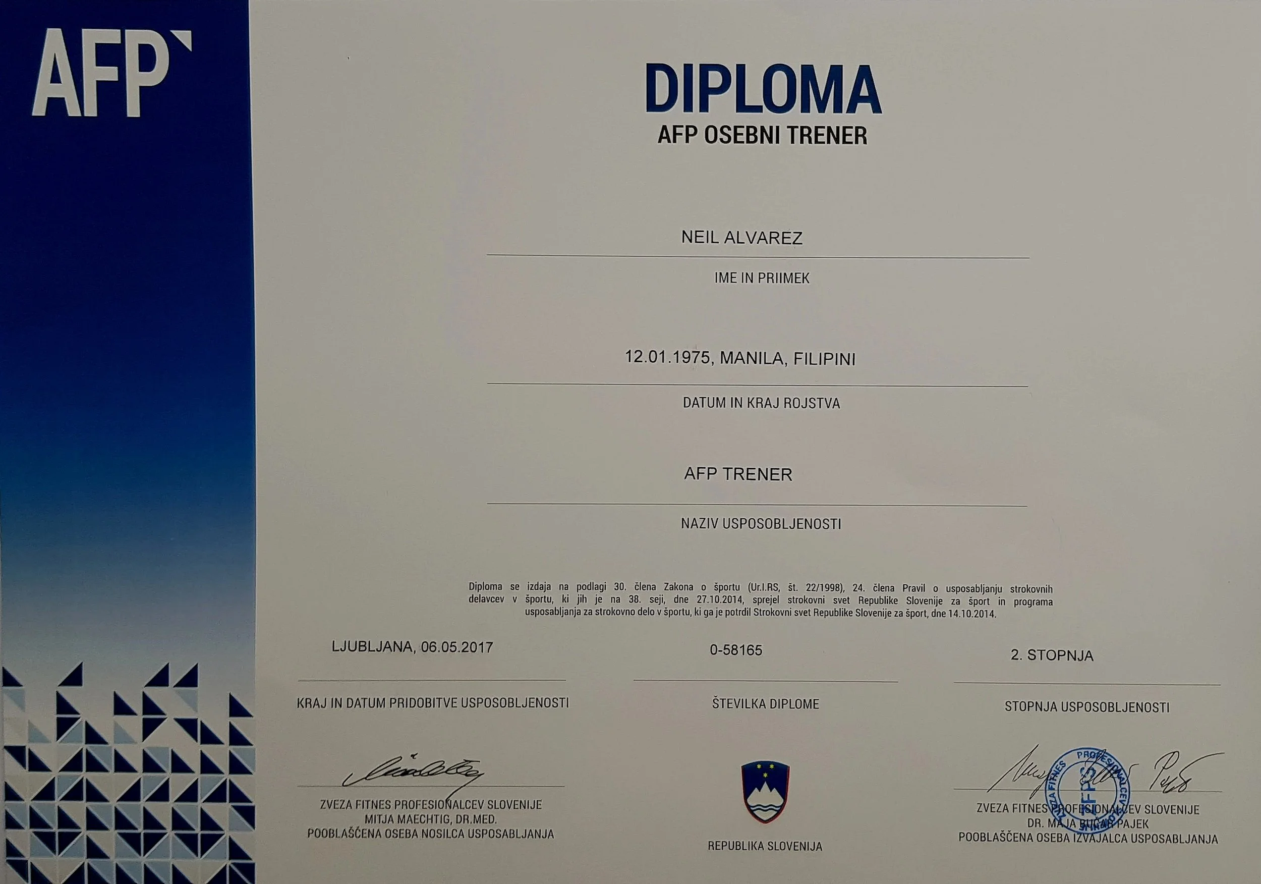 AFP Certified Personal Trainer Diploma – Akademija za fitnes in prehrano