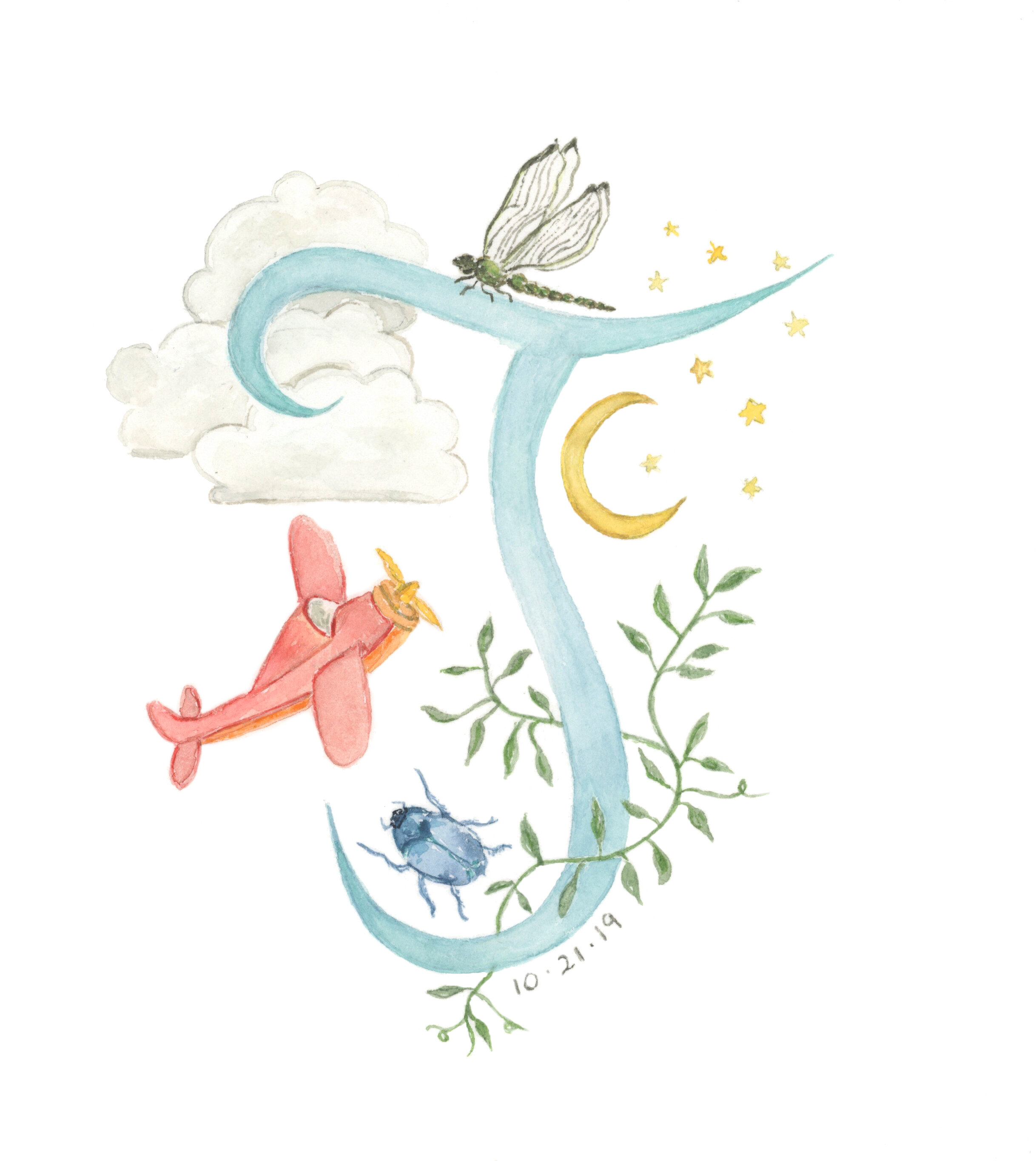 Illustrated watercolor nursery emblem