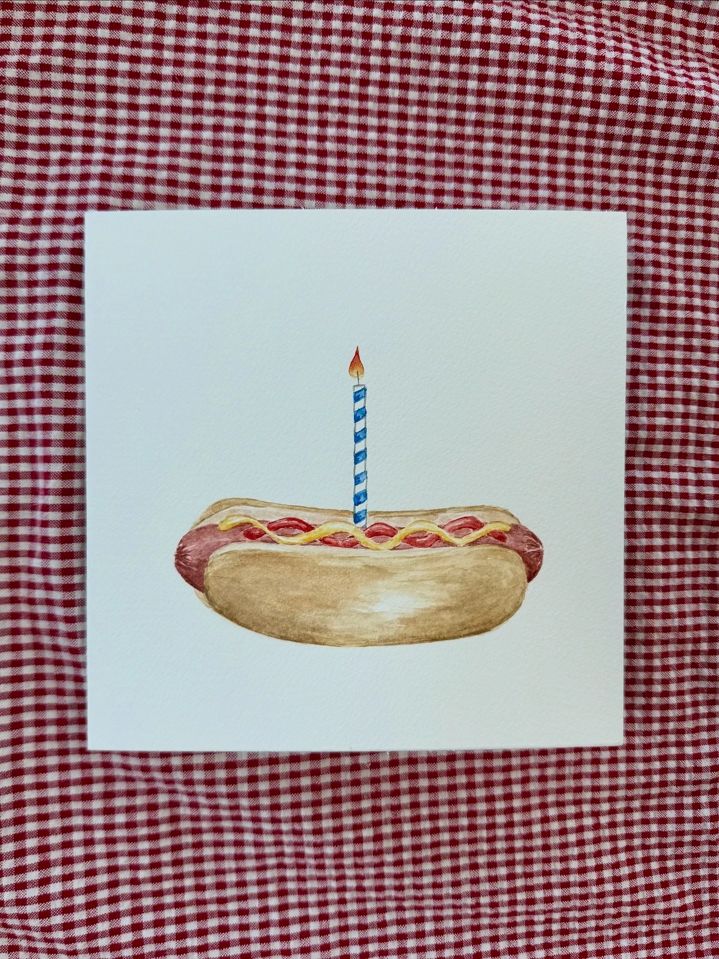 Ketchup &amp; mustard, because I couldn&rsquo;t pick sides ~ when the poll ends in a tie&hellip; you paint both! A new birthday card for your favorite frank-lover, coming soon to the shop. Happy 4th of July 🌭🇺🇸✨

#happyfourth #birthdaycard #waterc