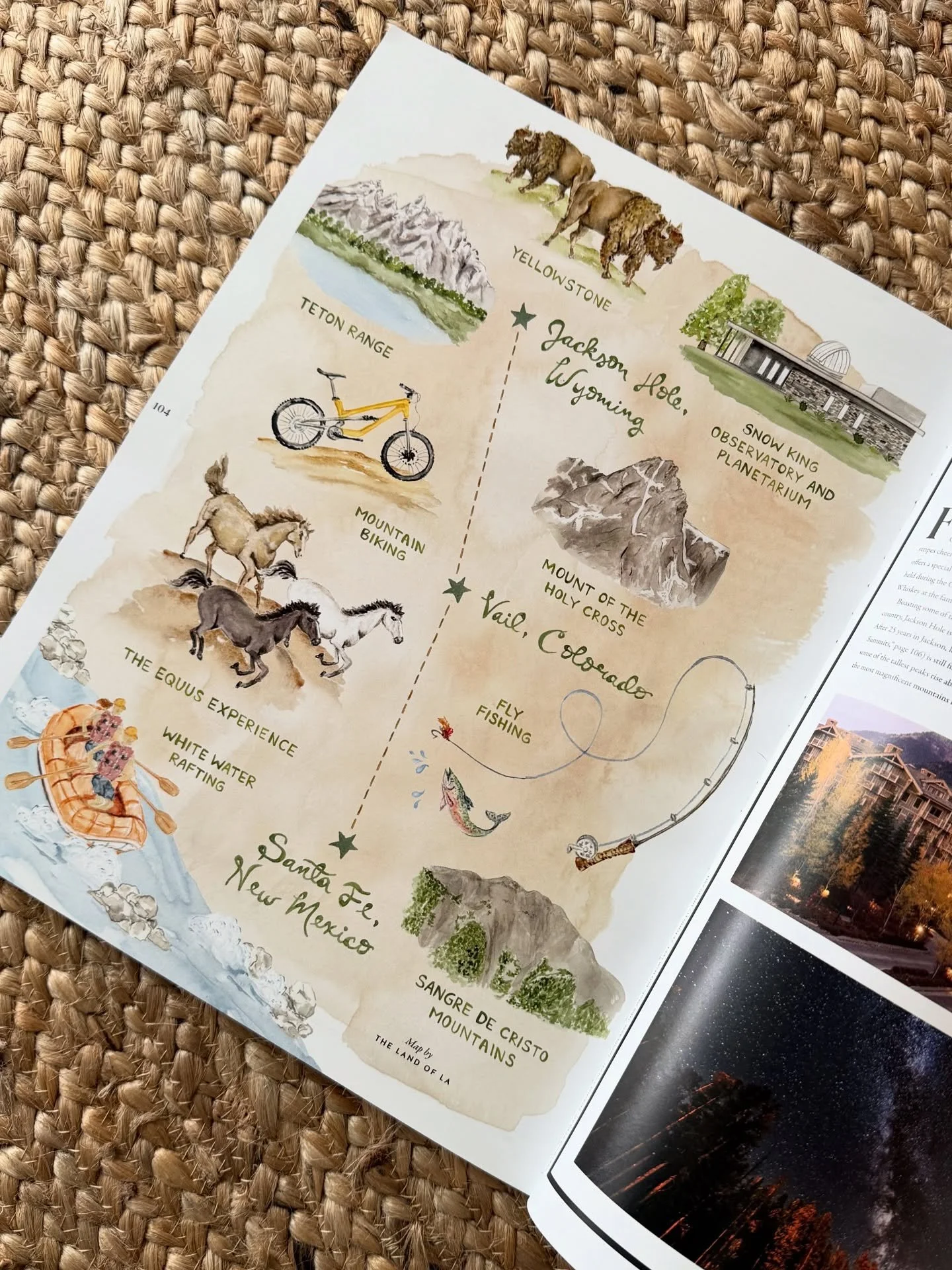Westward bound ~ a road trip map for Four Seasons Magazine&rsquo;s summer issue, featuring Jackson Hole, Vail, Santa Fe, and all the iconic peaks and activities in between ⛰️🦬🚲🎣

#watercolormap #customillustration #outwest #fourseasons #outdooradv