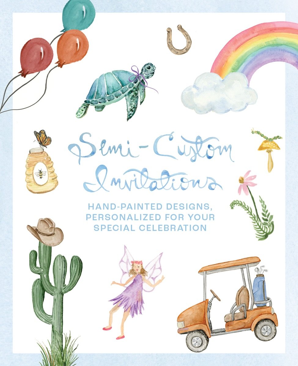 Pick a theme, make it yours ✨ Introducing my semi-custom invitations ~ personalized with your special details and hand-lettered just for you with whimsical watercolor touches. Perfect for birthdays, baby showers, and soon to be more. Now live ~ link 