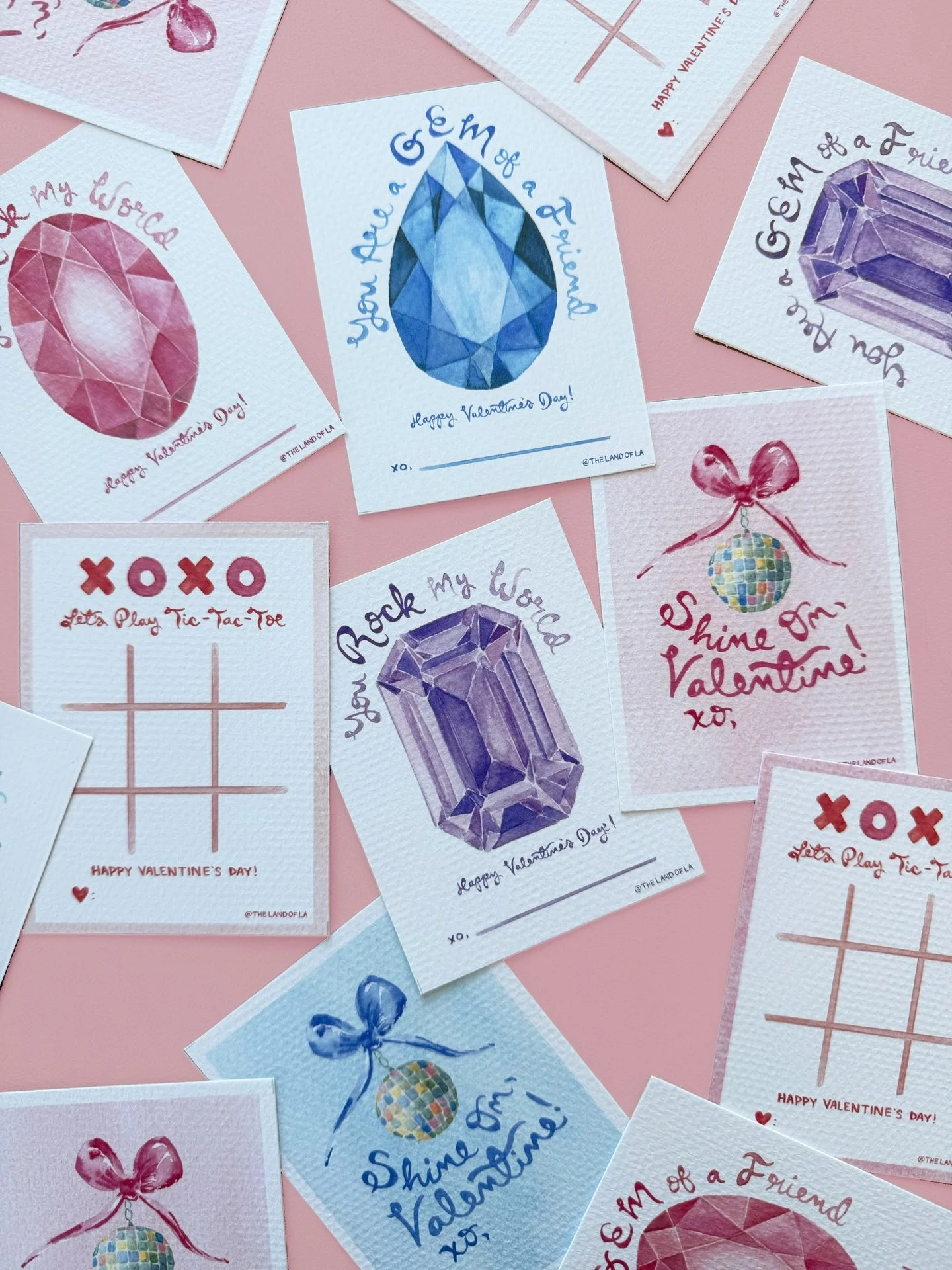 Little Valentines 💌 I loved painting these playful gems, tic-tac-toe and disco ball designs ~ perfect for sharing with friends in the classroom or at home. I&rsquo;m spreading some extra love this year by offering them as a free download! Just print