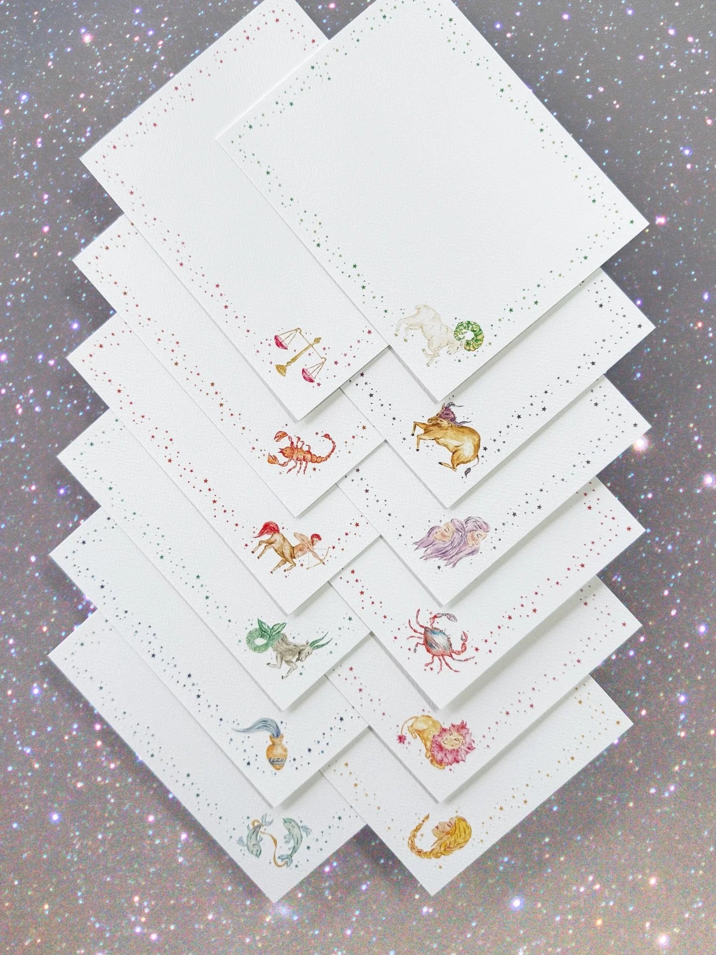I painted these during my time at InStyle and have been itching to do something with them ever since ~ never quite knowing what until now. I&rsquo;ve always been drawn to everything otherworldly and celestial, so a zodiac stationery collection felt l