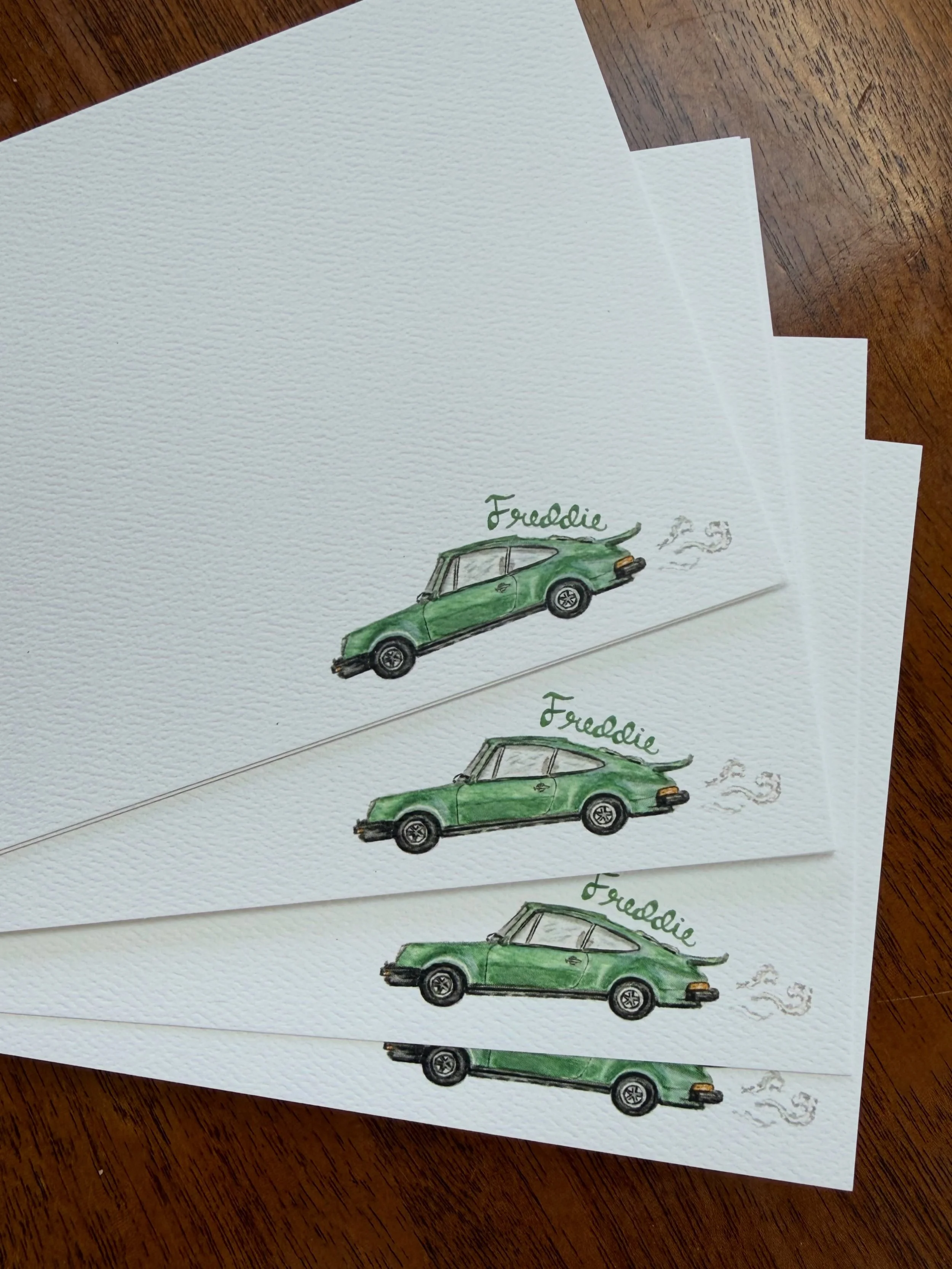 Freddie&rsquo;s first notecard set 🥹🏎️💨 

#stationery #notecards #babyboy #watercolorillustration