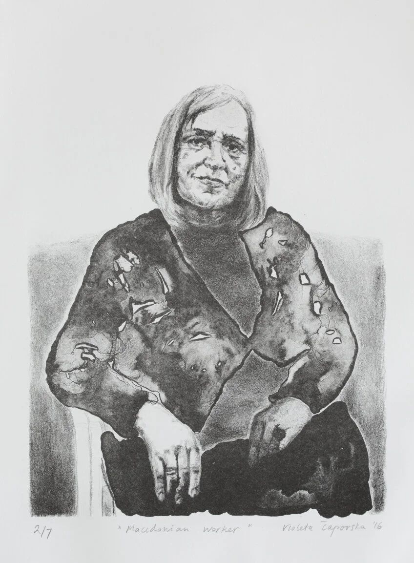 Violeta Čapovska, Macedonian worker, 2016, Lithograph on BFK Rives paper, Edition of 7, 24.5 x 22 cm.Images of works created during the APW/JNHAT scholarship courtesy of the artist.