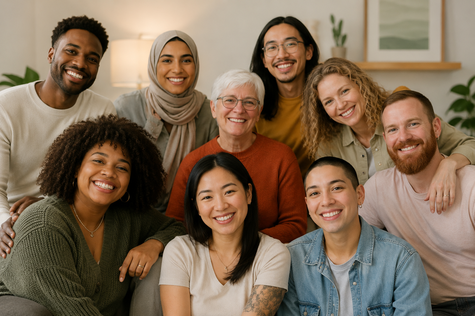 Diverse adults in a group together that are connected symbolizing inclusive and affirming betrayal trauma therapy in Utah and Idaho