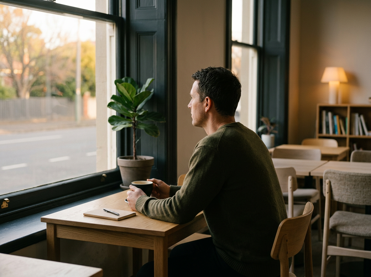 Man sitting alone by window at dusk, supported through partner support for sex addiction and betrayal trauma therapy in Utah and Idaho