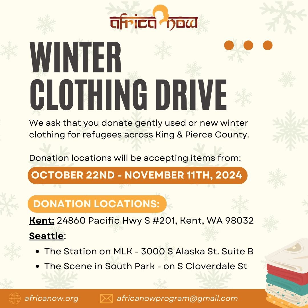 Africa Now has been working to address some of the needs of the refugees in our state, and they have let us know that a big need is supplies for the upcoming winter weather.

At this time, we are currently gathering new and gently used winter clothin