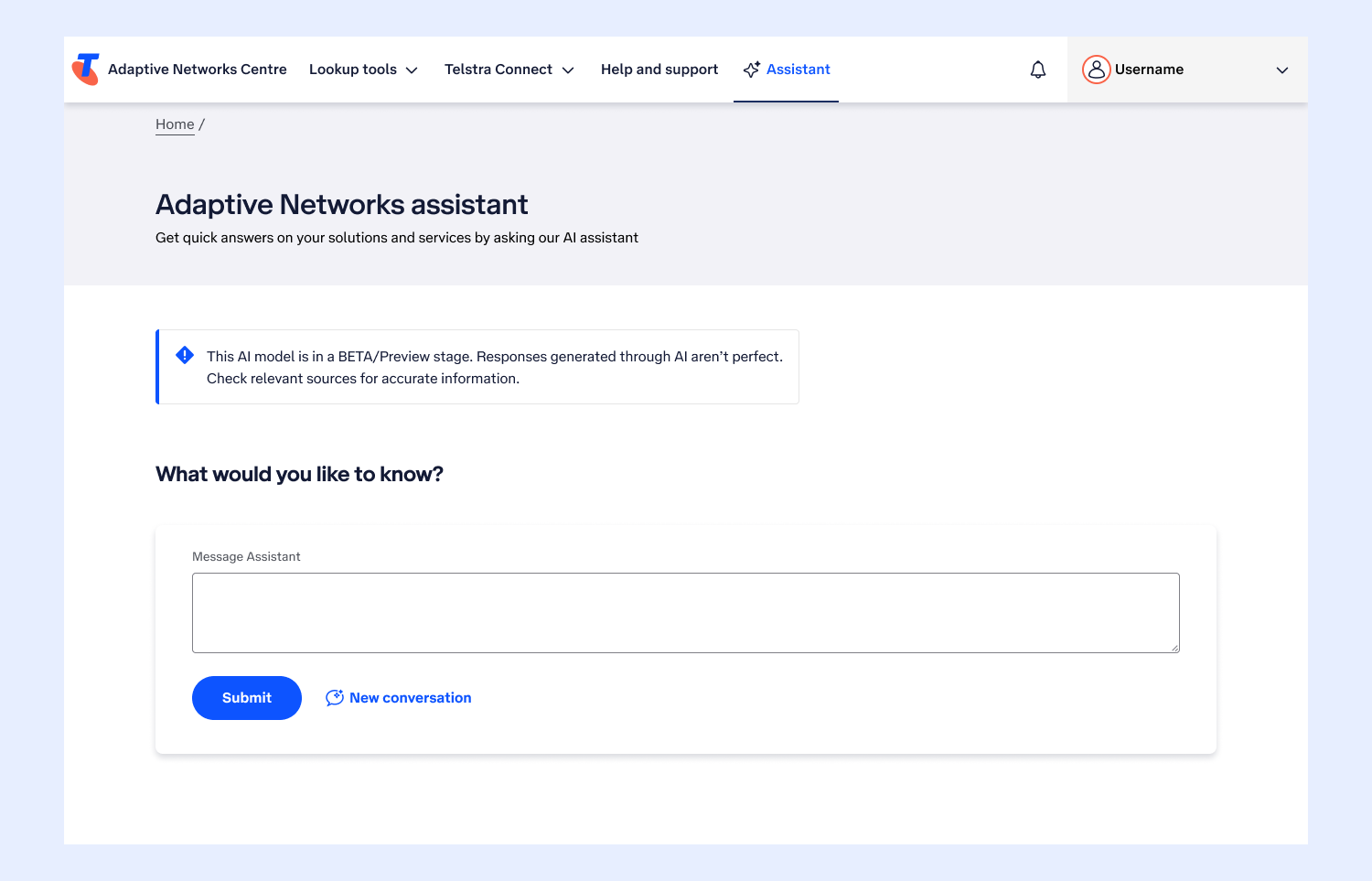 An example of the final UI for the page default load.