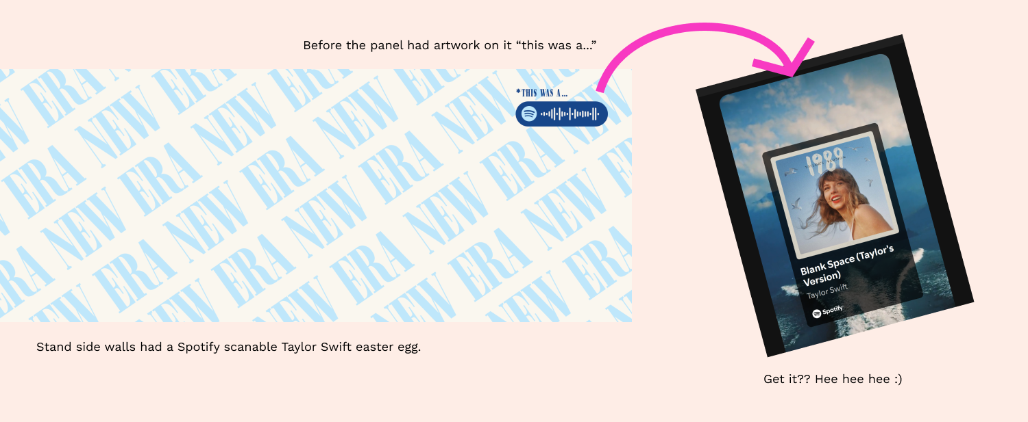 A booth side panel artwork with a Spotify barcode to open Taylor Swift's Blank Space song.