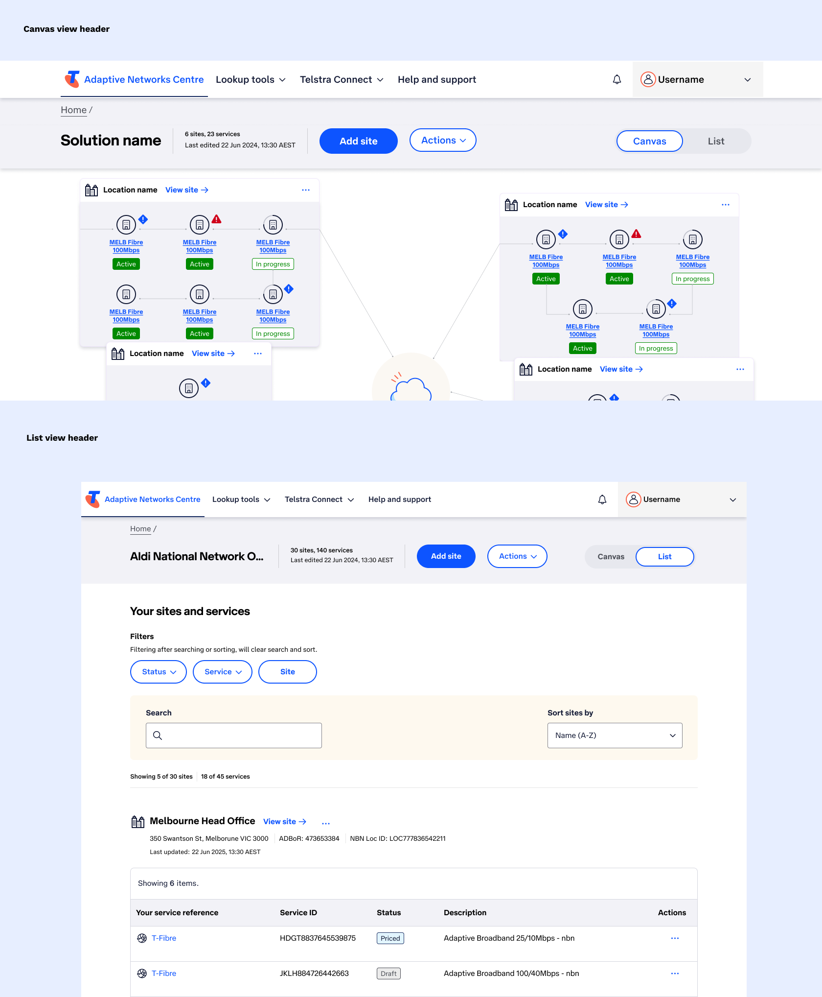 An image showing the final page header banner that is used across both the Canvas view and List view.