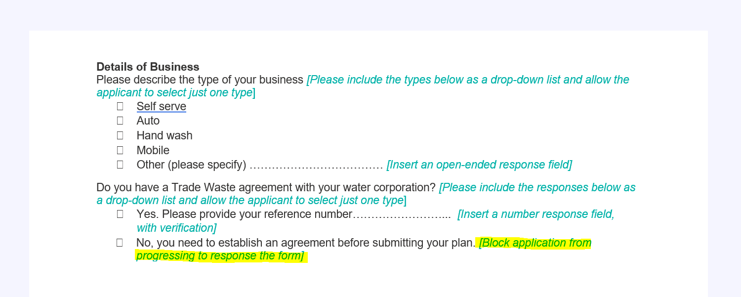 An extract from the original proposed form flow.