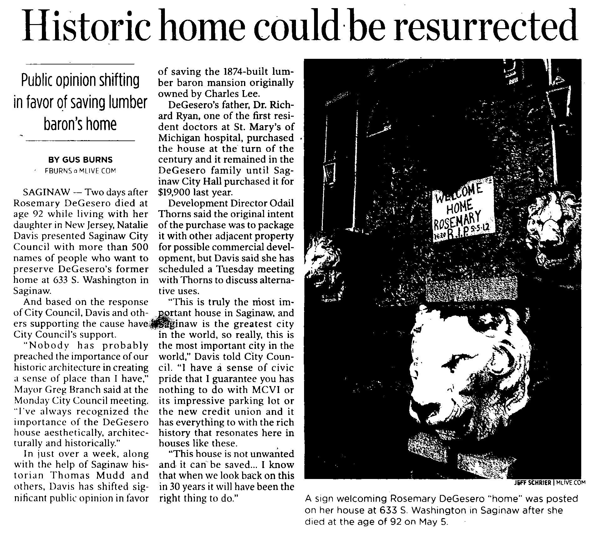 May 8, 2012; the Saginaw News