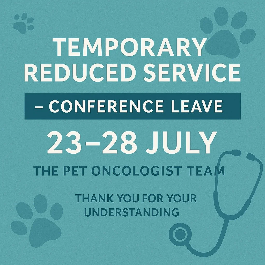 🐾 Heads up, vets! 🌟 

The Pet Oncologist team will be at ANZCVS Science Week from Wed 23rd July to Mon 28th July. We&rsquo;ll be working at reduced capacity, so reports and emails may be delayed. ⏳

📢 If you&rsquo;re heading to ANZCVS, Dr. Chan wi
