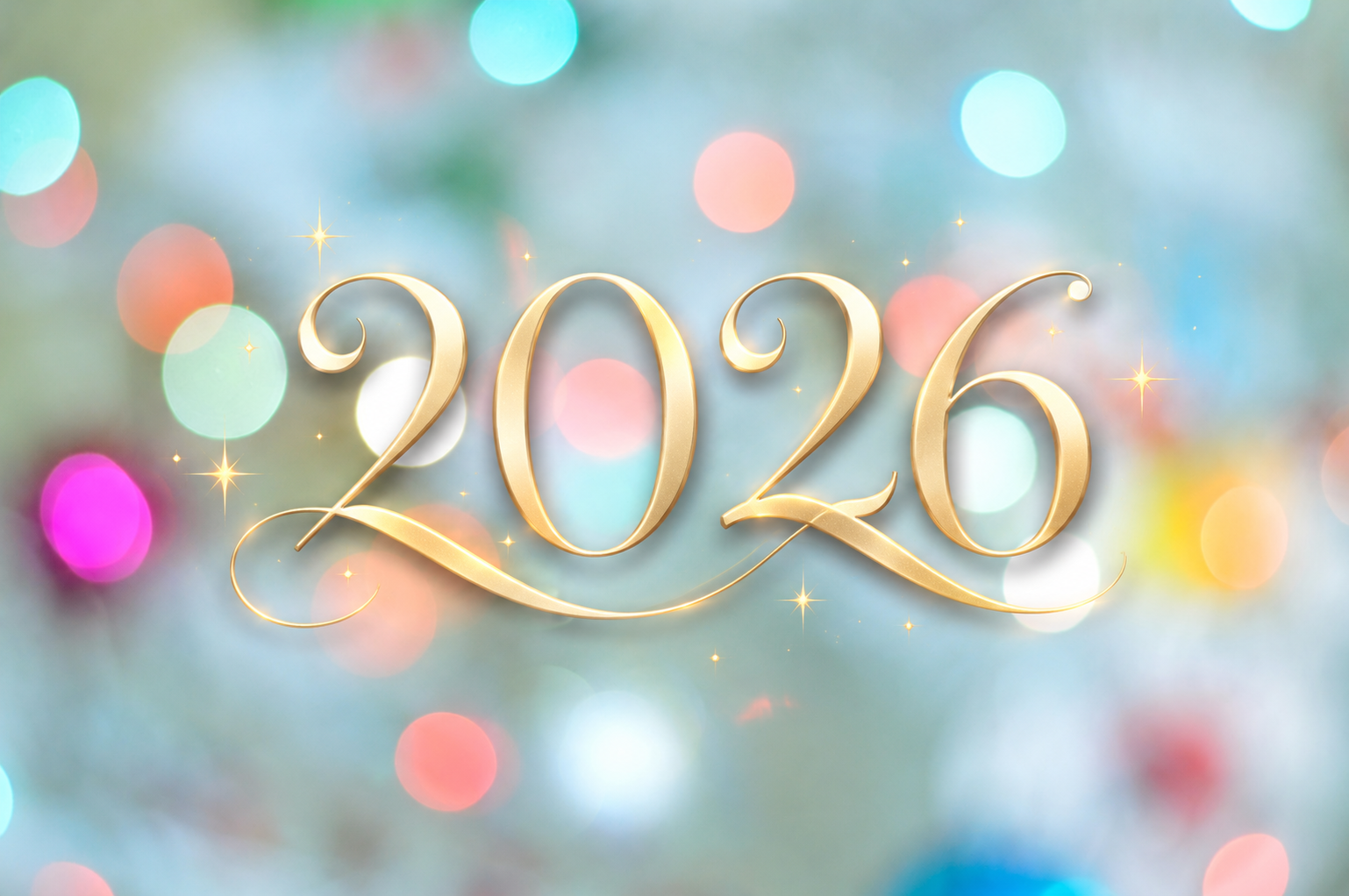 colorful lights with 2026 decoration on wall