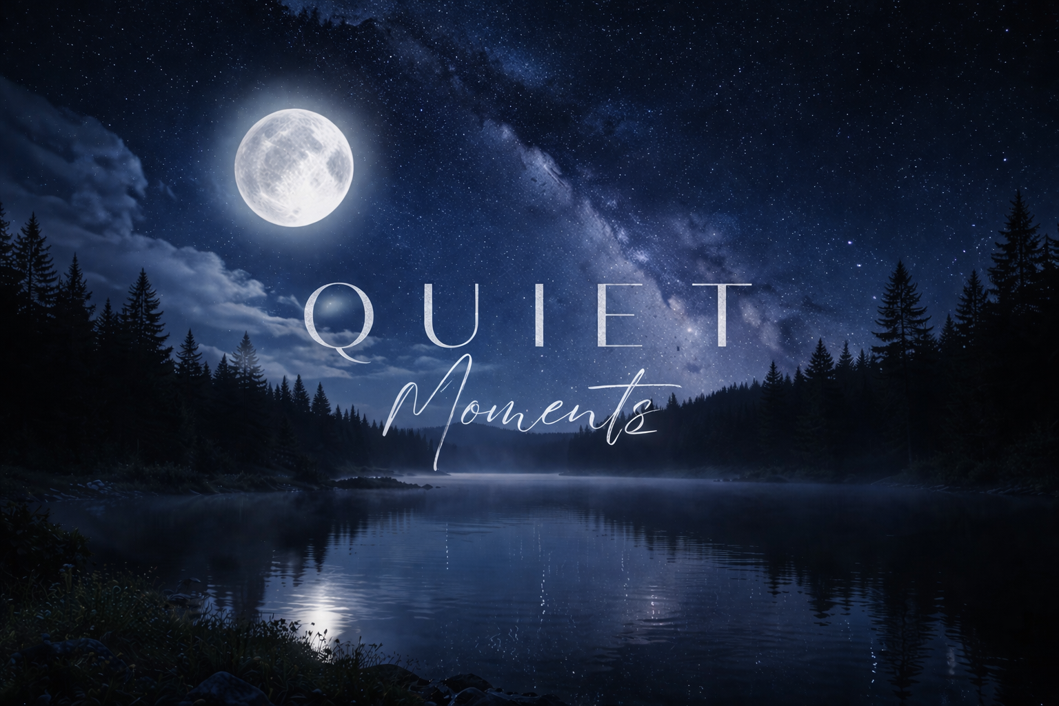 peaceful scene of full moon reflecting over lake at night