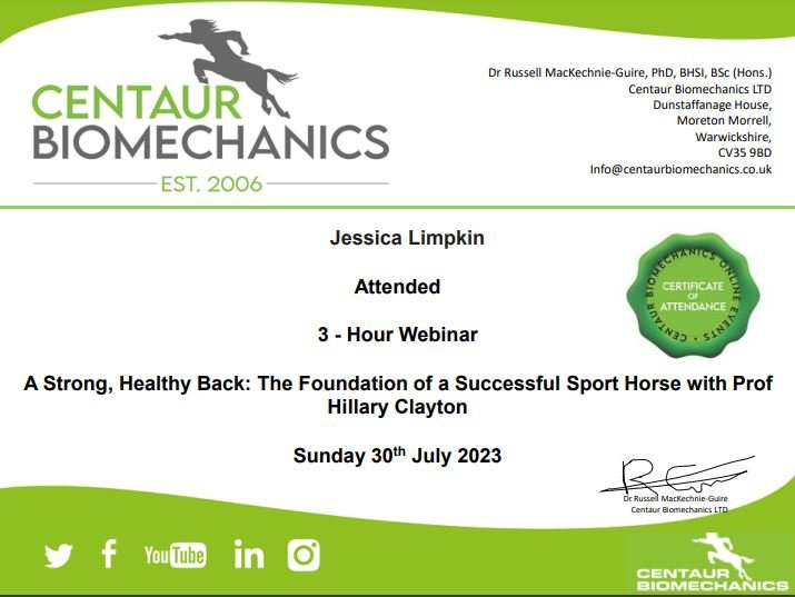 cpd-certificate-jessica-limpkin-equine-massage-therapy-centaur_biomechanics_strong_healthy_back_dr_hilary_clayton_cpd_training.JPG