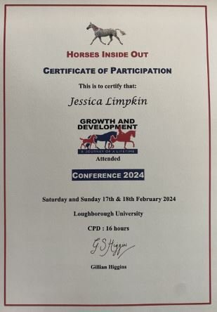 cpd-certificate-jessica-limpkin-equine-massage-therapy-gillian-higgins-horses-inside-out-conference-2024-growth-development.JPG