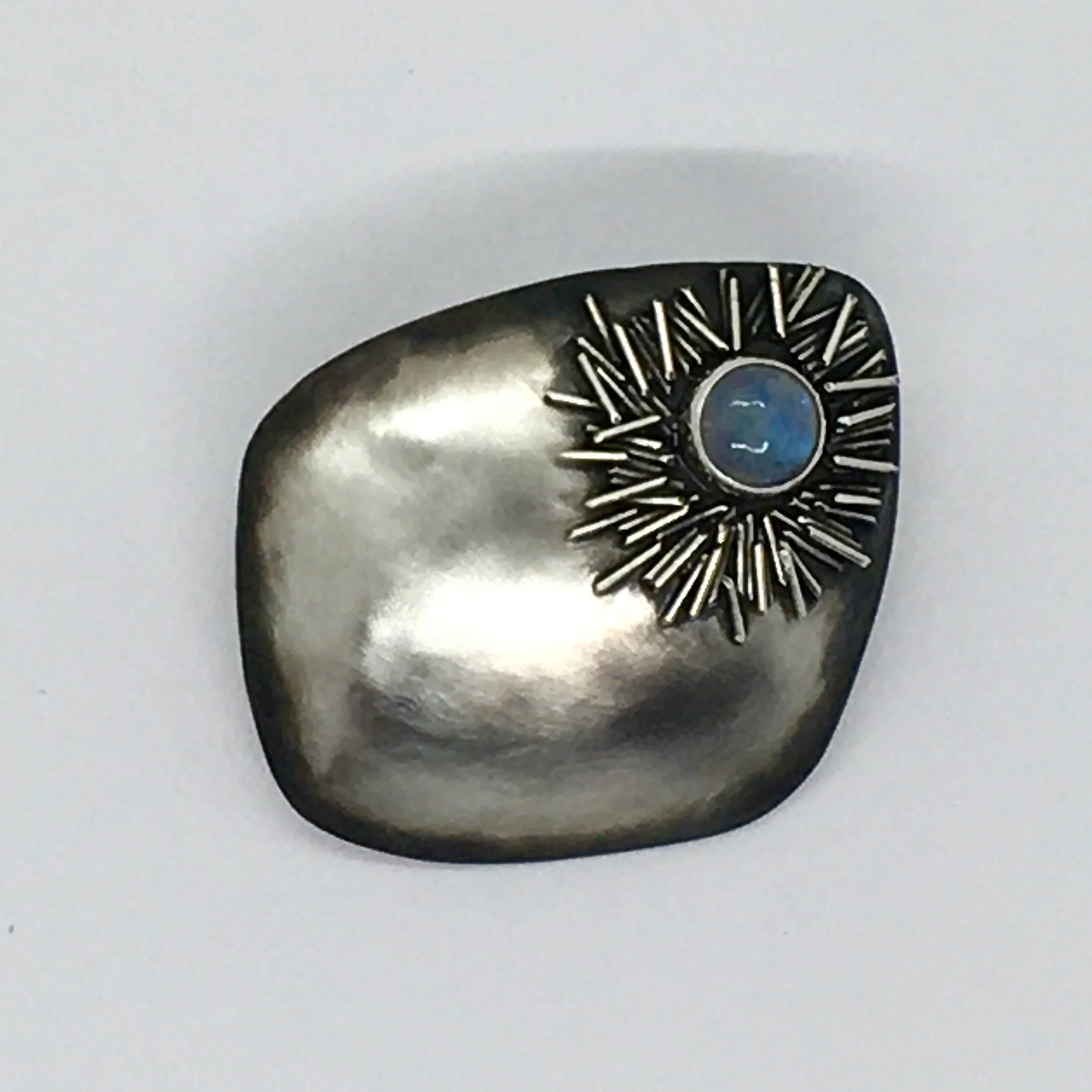 Silver Brooch with Blue Moonstone