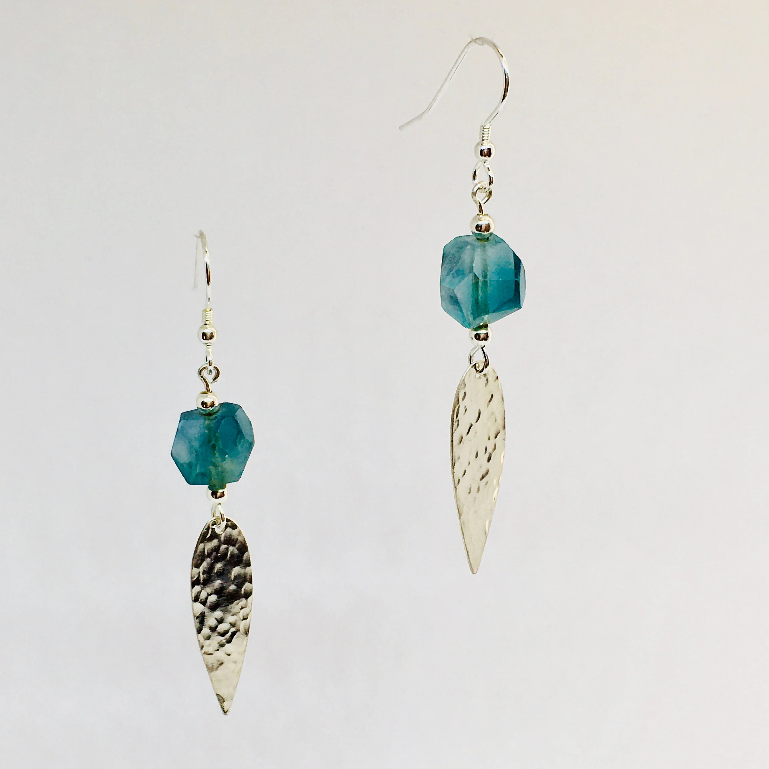 Silver Leaf and Fluorite Earrings