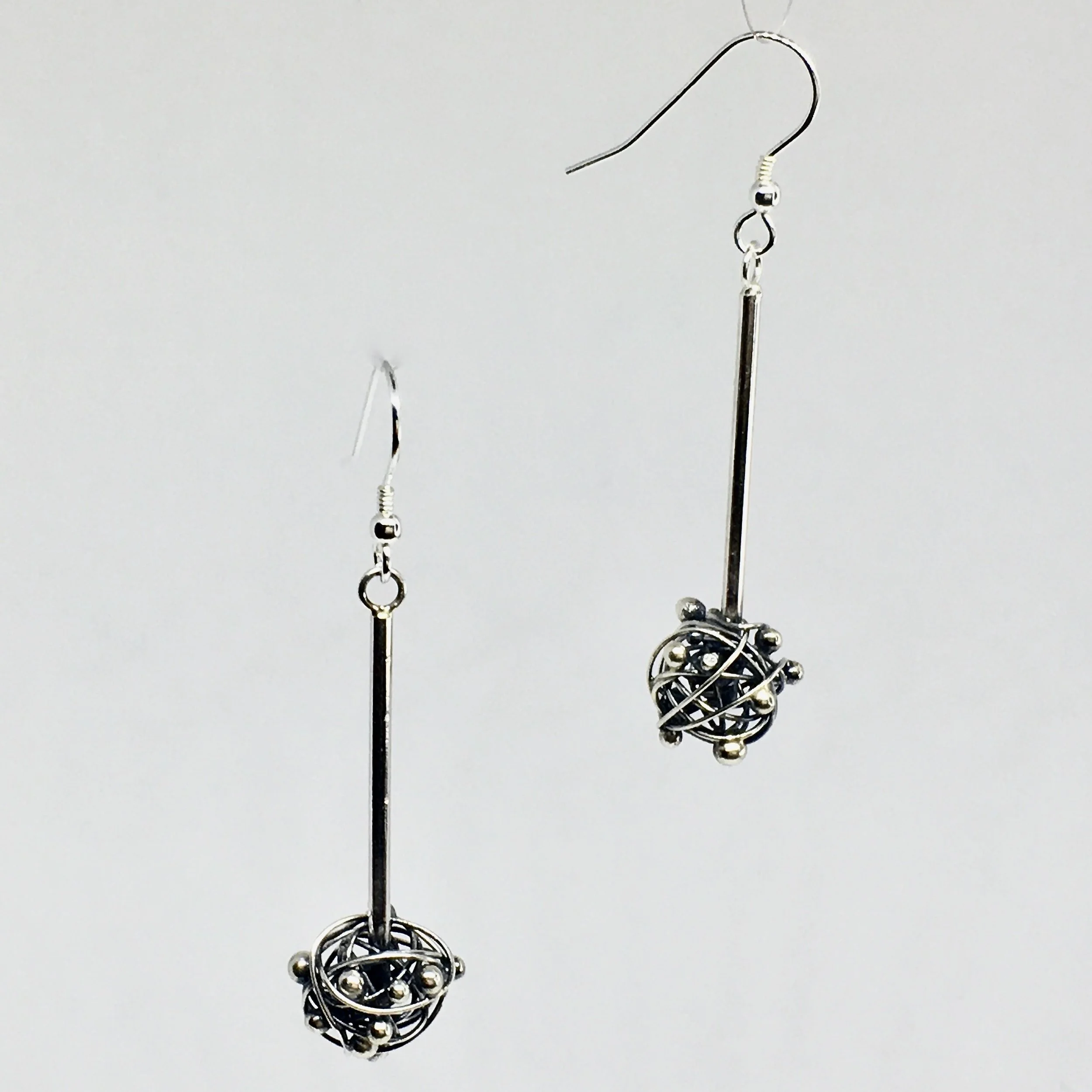 Silver Wire and Grain Pendant Earrings