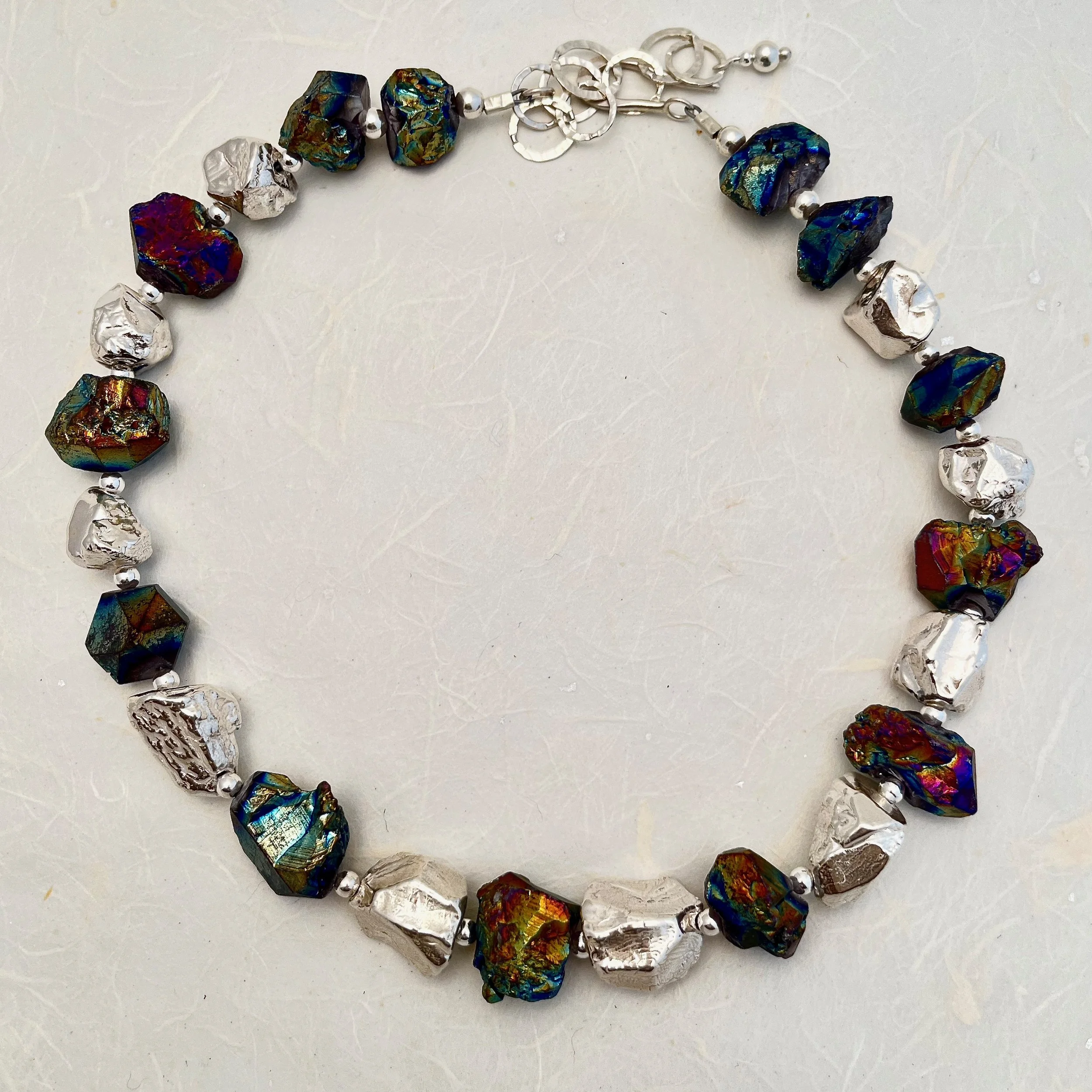 Electro-Agate and Silver Rocks Neckpiece