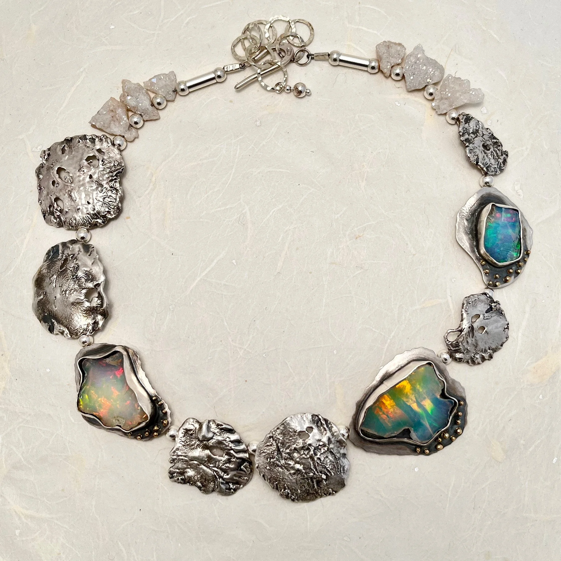 Multi-Coloured Opal and Silver  Neckpiece
