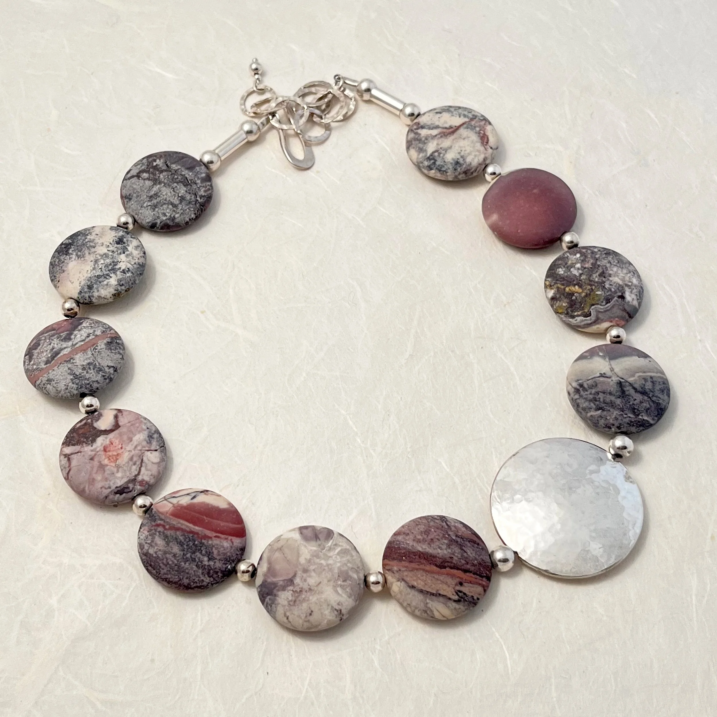 Porcelain Jasper and Silver Rounds Neckpiece