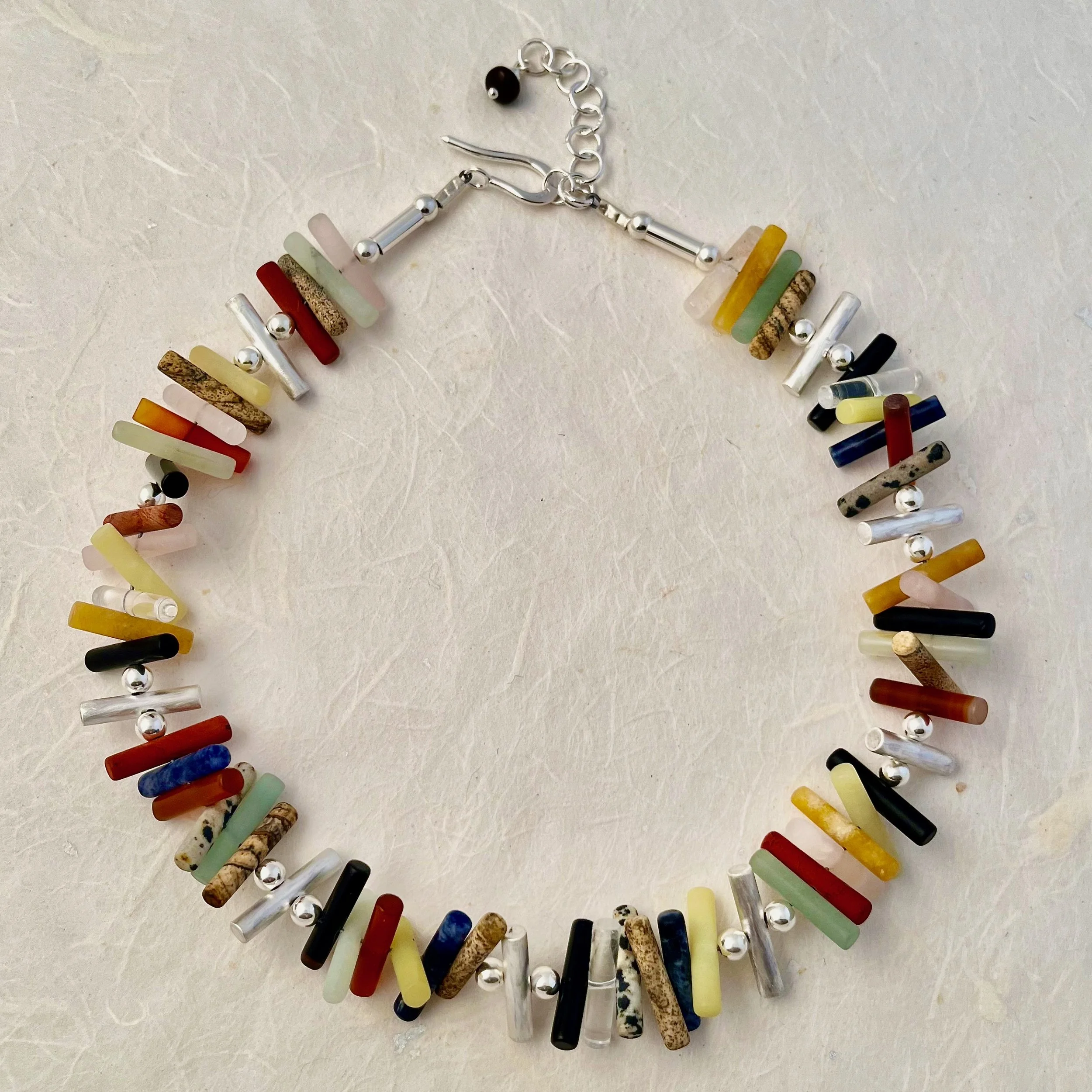 Multi-Stone & Silver Cylinder Neckpiece