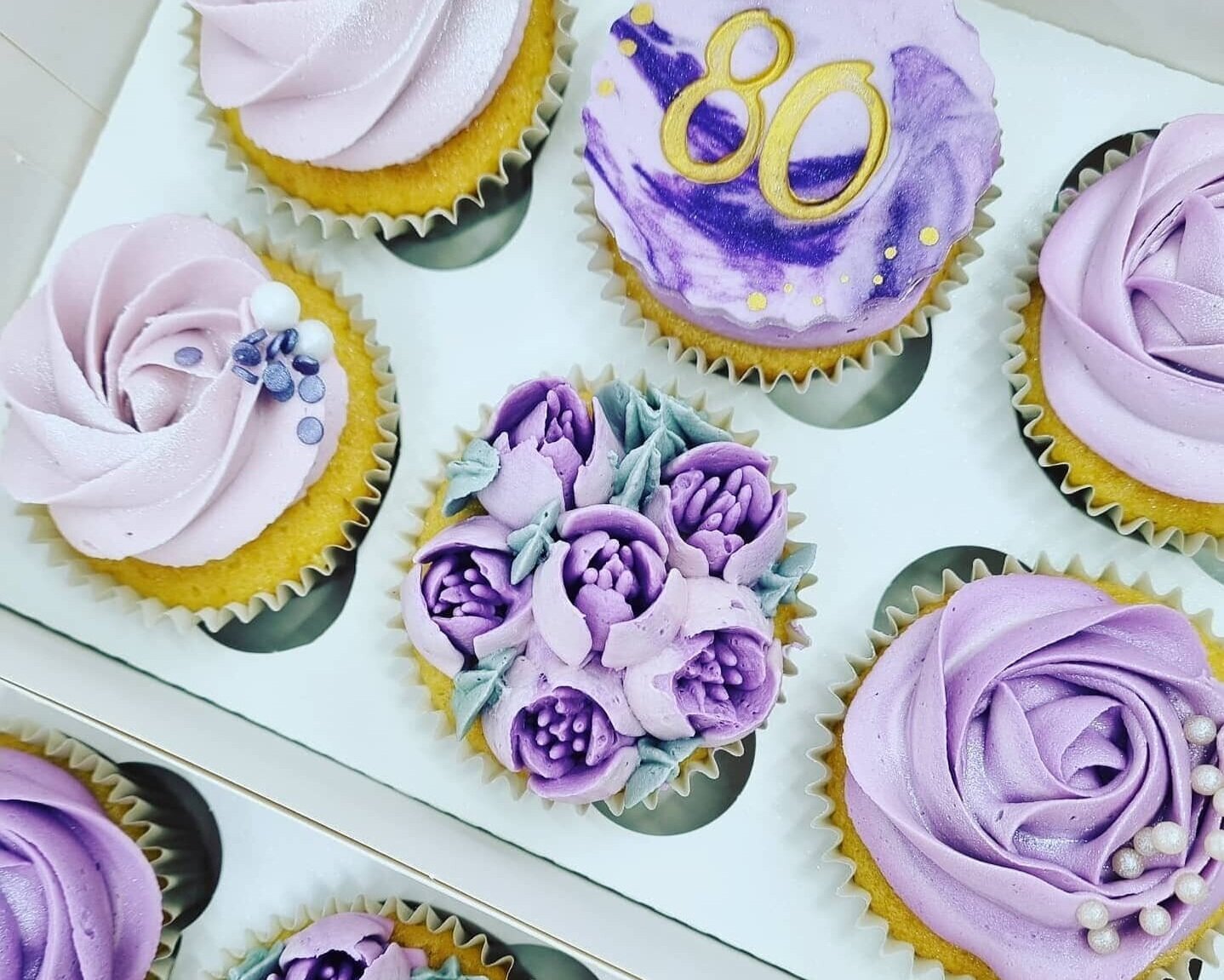 80th Birthday Floral Cupcakes