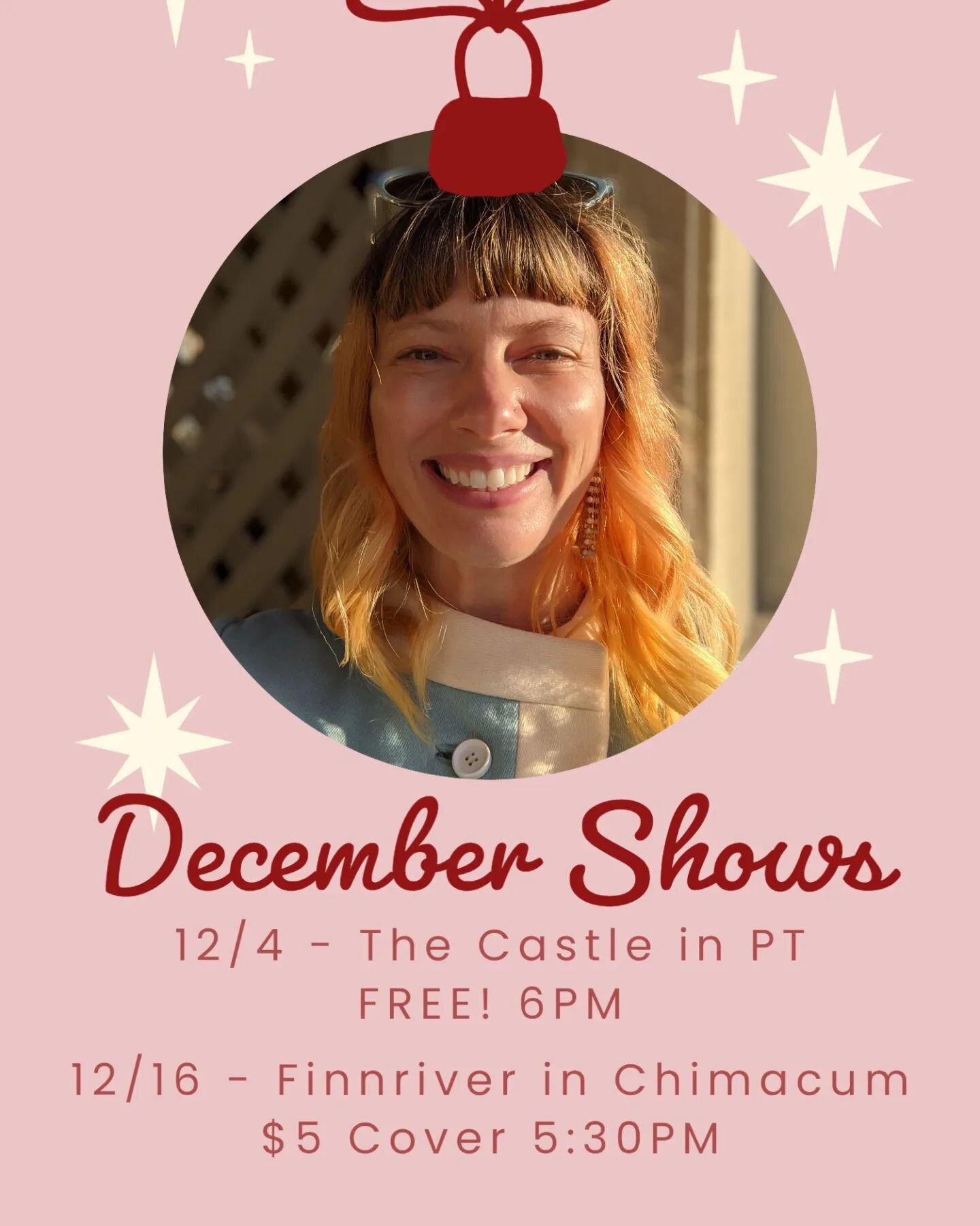 We could all use a bit of cheer, so mark your calendars for my December shows! I can't wait to see you all there!
.
12/4 - The Castle in PT // 6pm // FREE!

12/16 - Finnriver // 5:30PM // $5 Cover

 #kristinmyersmusic #livemusic #singer #singersongwr