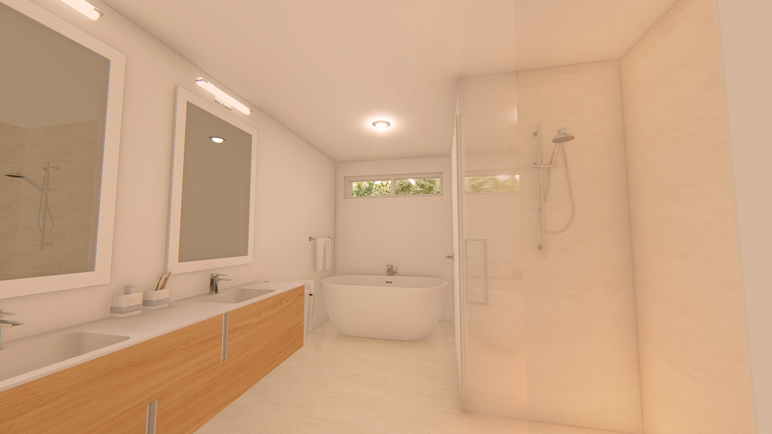 New Master Bedroom Bathroom with Glass Shower and Freestanding Tub