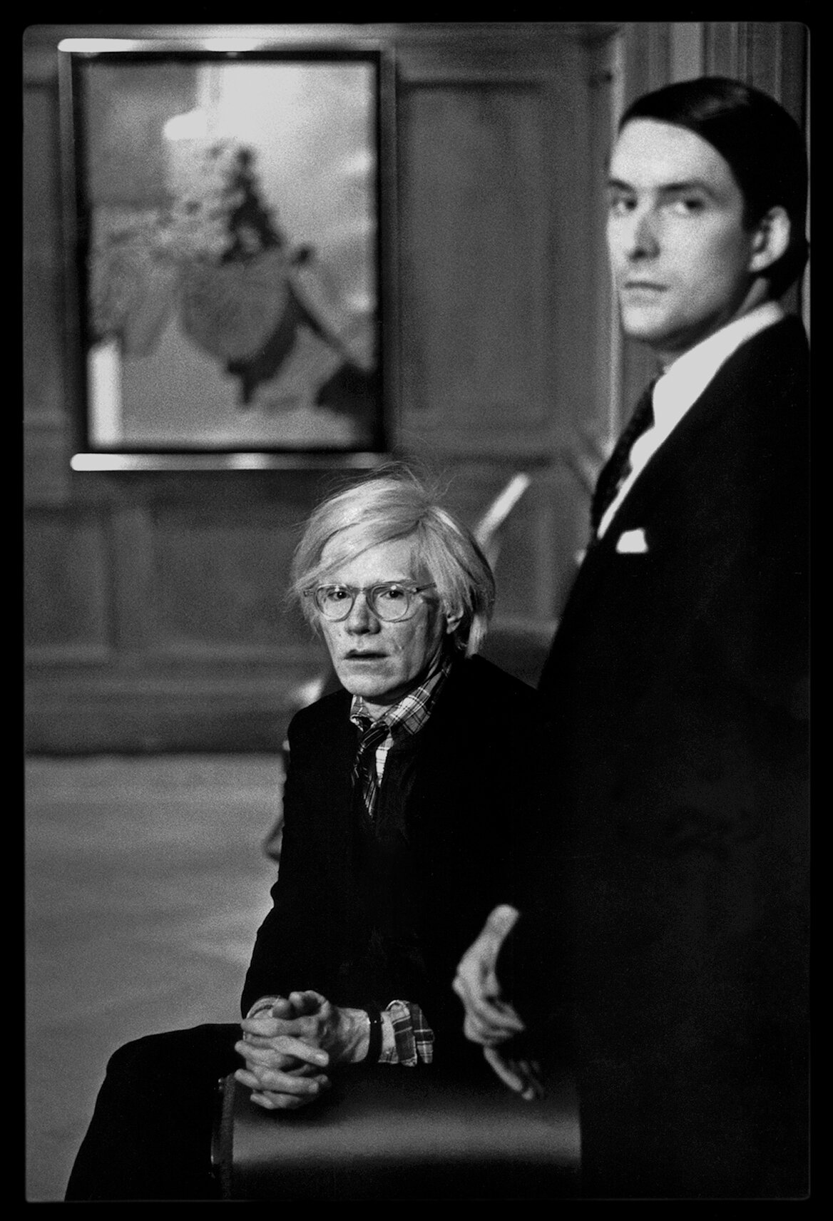Andy Warhol, with art dealer Edmund Gwaltney, NYC, 1986
