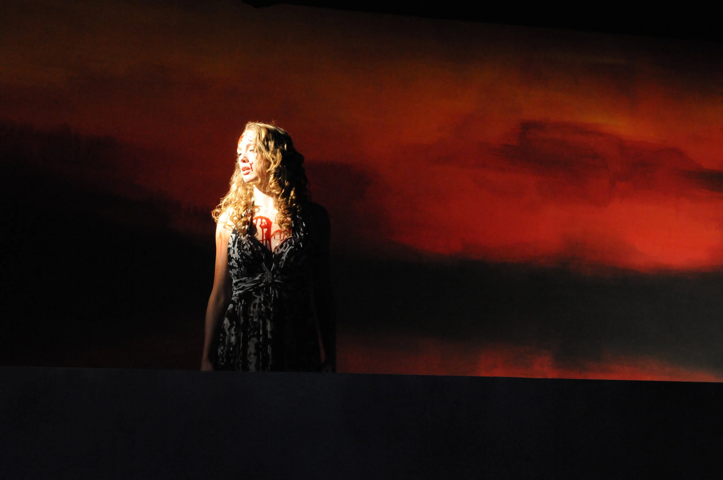   Medea on the balcony, custom abstract painting as a backdrop  