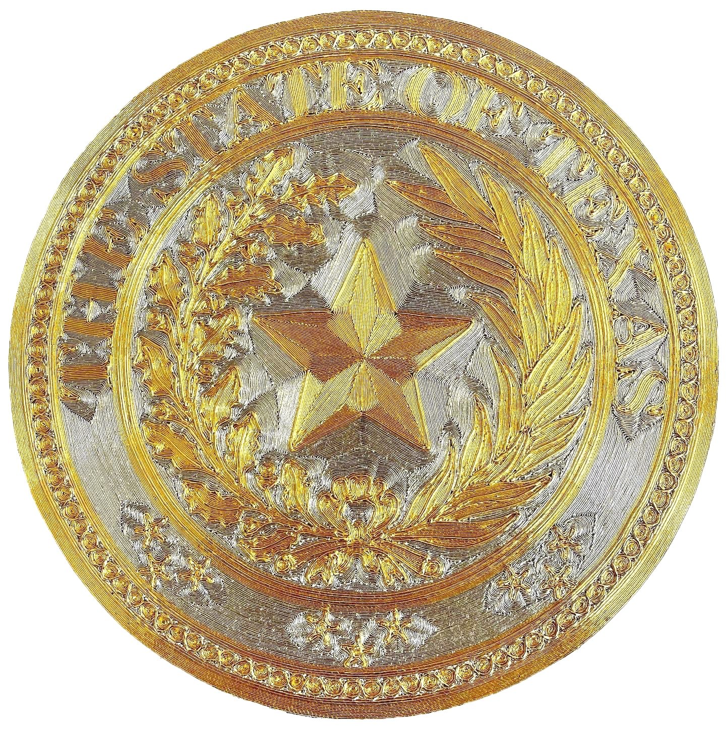 “Gilded Seal" is a groundbreaking textile art collection that showcases the fusion of ancient craftsmanship with modern technology, creating intricate and awe-inspiring reproductions of governmental and non-governmental official seals using precious