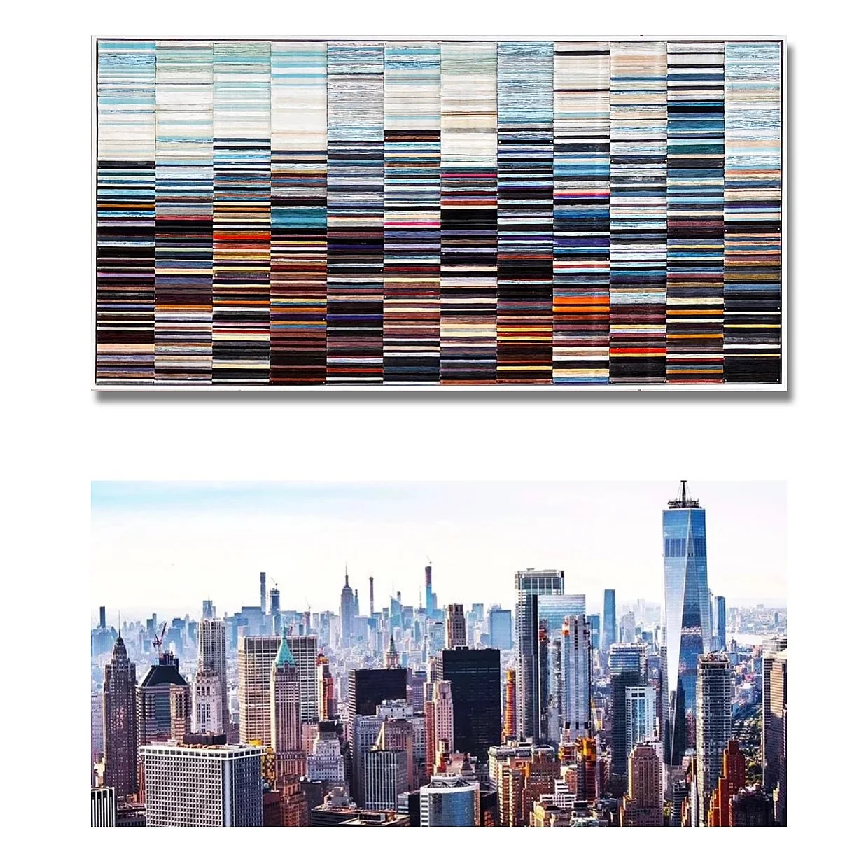 Commissioned late last year for a private office on Madison Avenue, Skylight Reverie is an artwork inspired by&mdash;made in and for&mdash;New York City.
Composed of thousands of individually cut and hand-painted threads, this 2D work captures the ci
