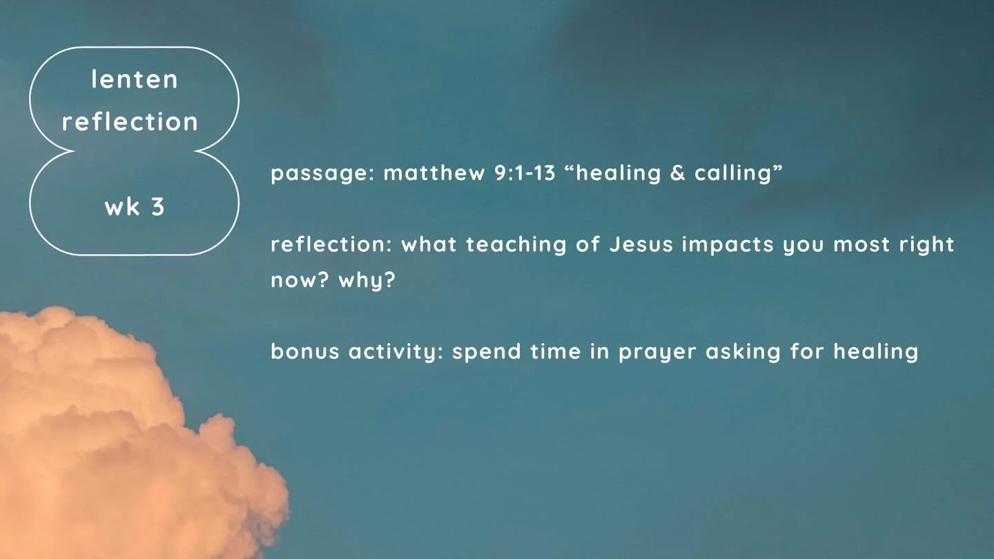 This weeks Lenten reflection. Please send your reflections to Alex for reading on Sunday.