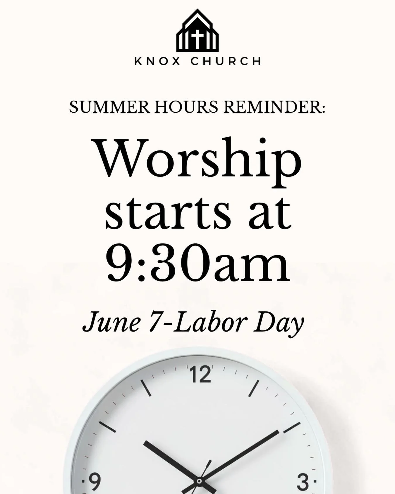 REMEMBER: New service time starts tomorrow! 

In the summers, we move our service up. This lets us worship in our historic building more comfortably, AND gives you bonus time to do the things you love on Summer Sundays. 

See you TOMORROW through Lab