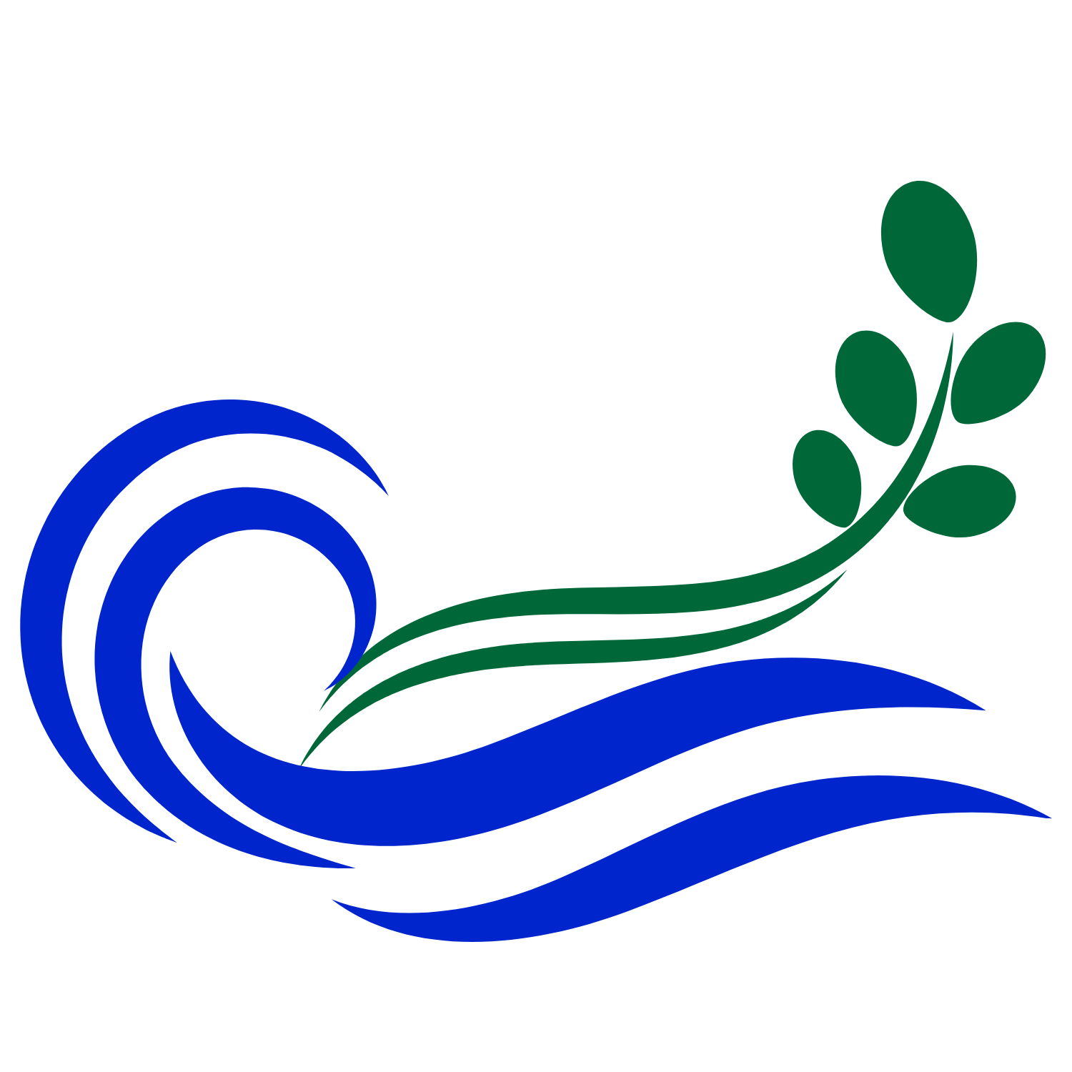 Minimalist graphic icon featuring a blue ocean wave intertwined with a green leaf sprout, representing Telopia Skincare's core value of using natural Australian ingredients from the land and sea.