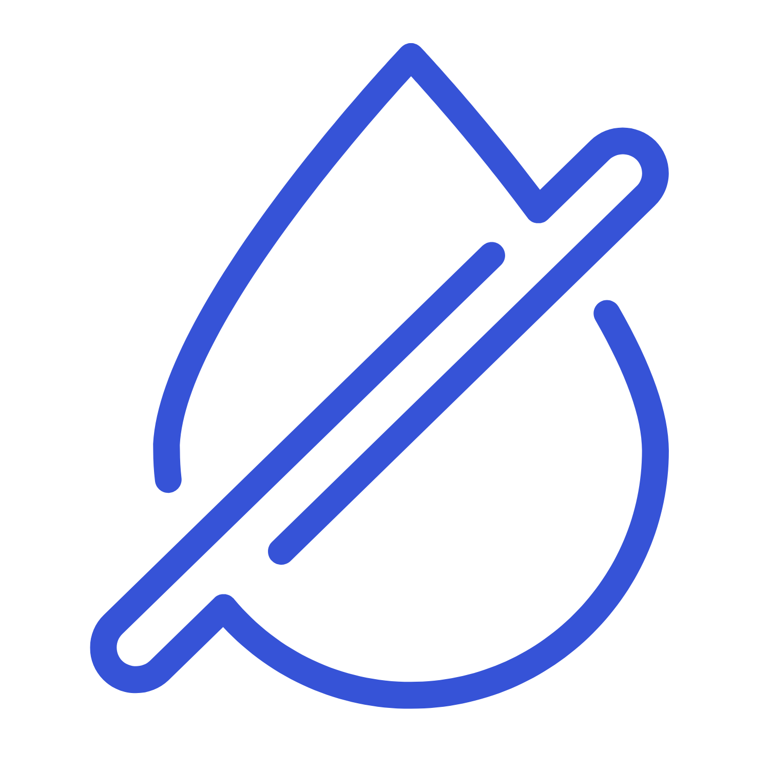 Blue line graphic icon showing a crossed-out water droplet, representing Telopia Skincare's core value as a waterless brand with concentrated formulas.