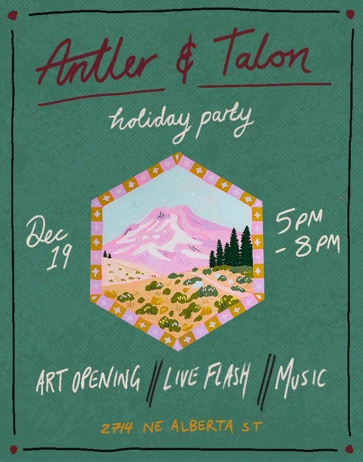 Join us for an opening party at Antler &amp; Talon Galleries on Friday from 5-8 pm, as we close out 2025! We&rsquo;re debuting two new exhibitions with a DJ, drinks, and live flash tattoos by Jennifer Parks and Meg Adamson. 
My piece, "Magic at 